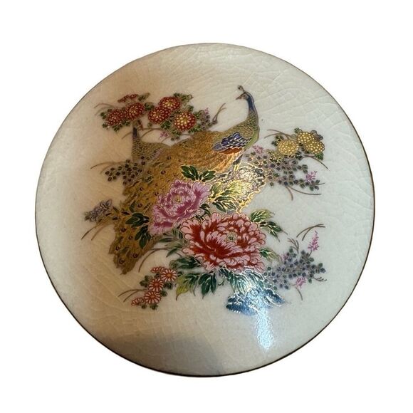 Vintage Made in Japan Floral Peacock Trinket Box - Picture 4 of 8